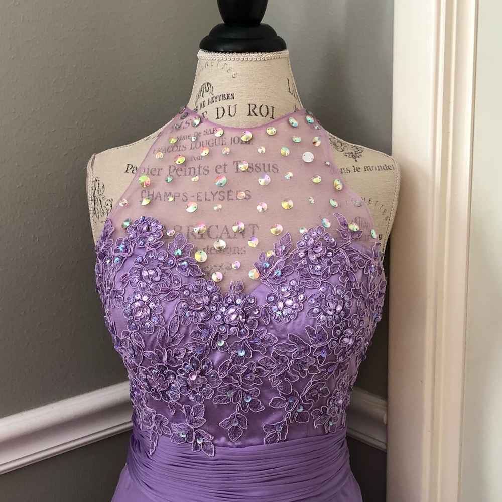 🔴CLEARANCE NEW STUDIO 17 SZ 8 LILAC BEADED ILLUSION CHIFFON FORMAL EVENING GOWN - Picture 3 of 15